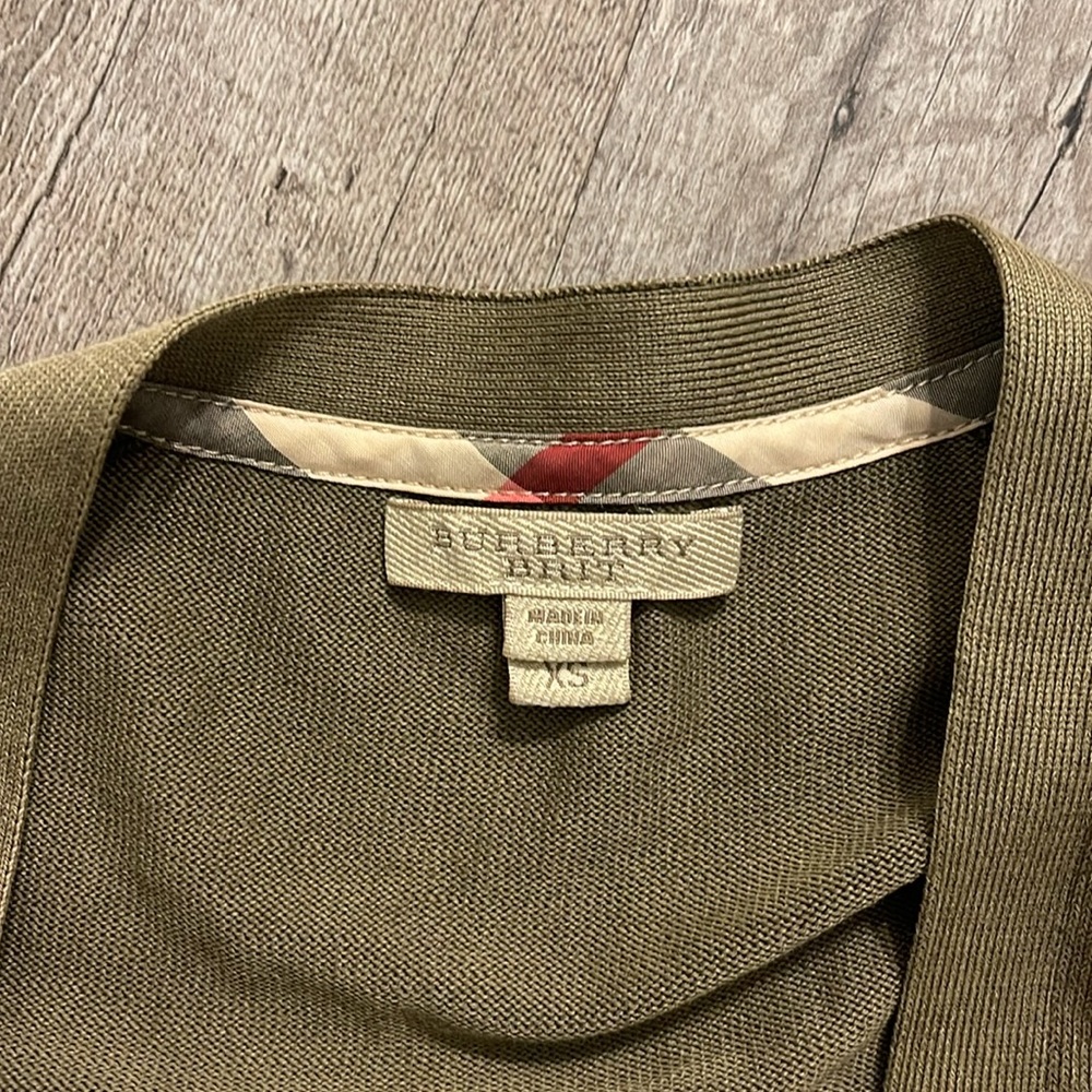 Burberry Brit zip cardigan olive green sz. XS. Good, used condition.
